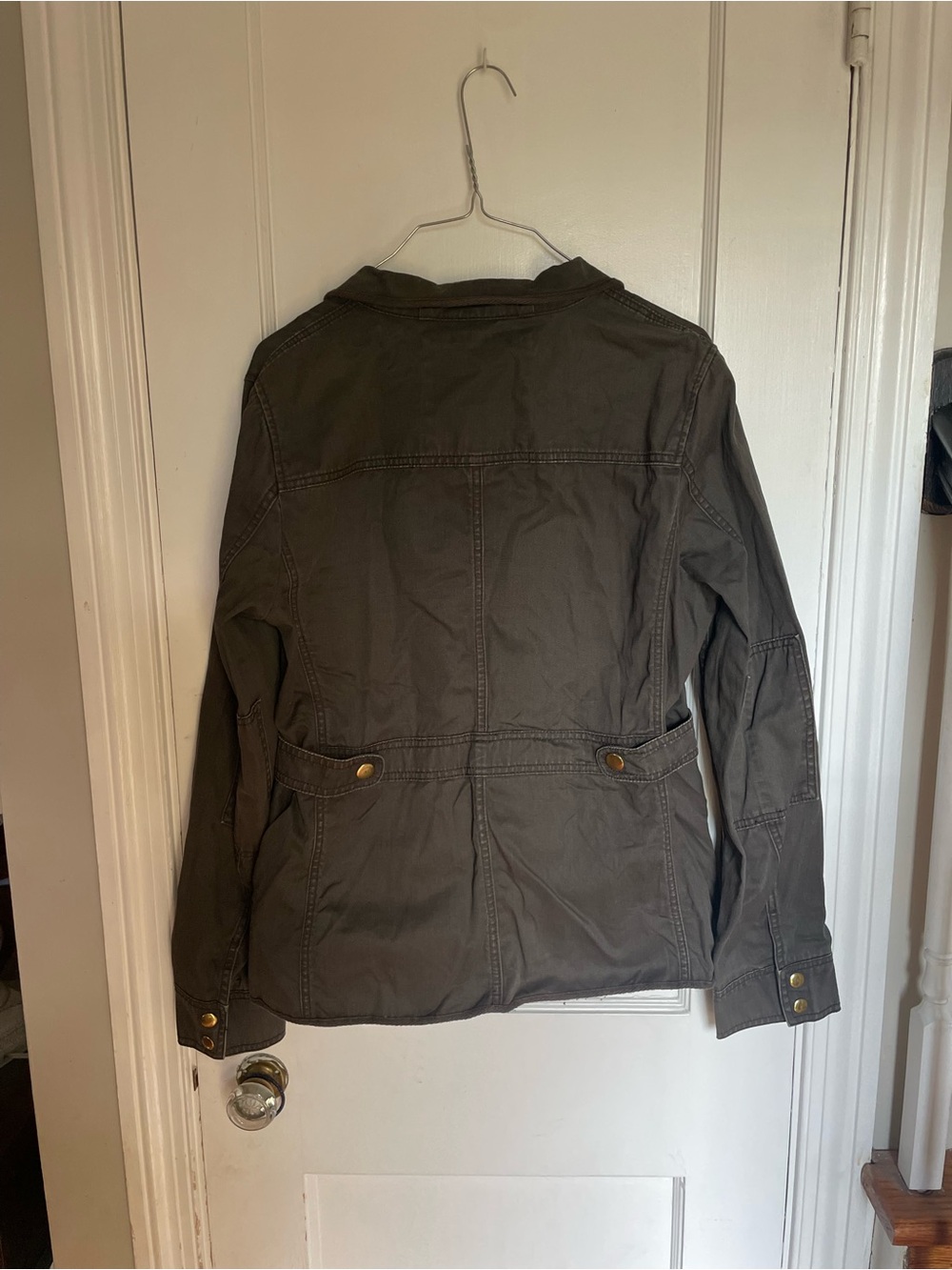 J. Crew Dark Olive Utility Field Jacket with Brass Hardware Sz Medium - Picture 3 of 6